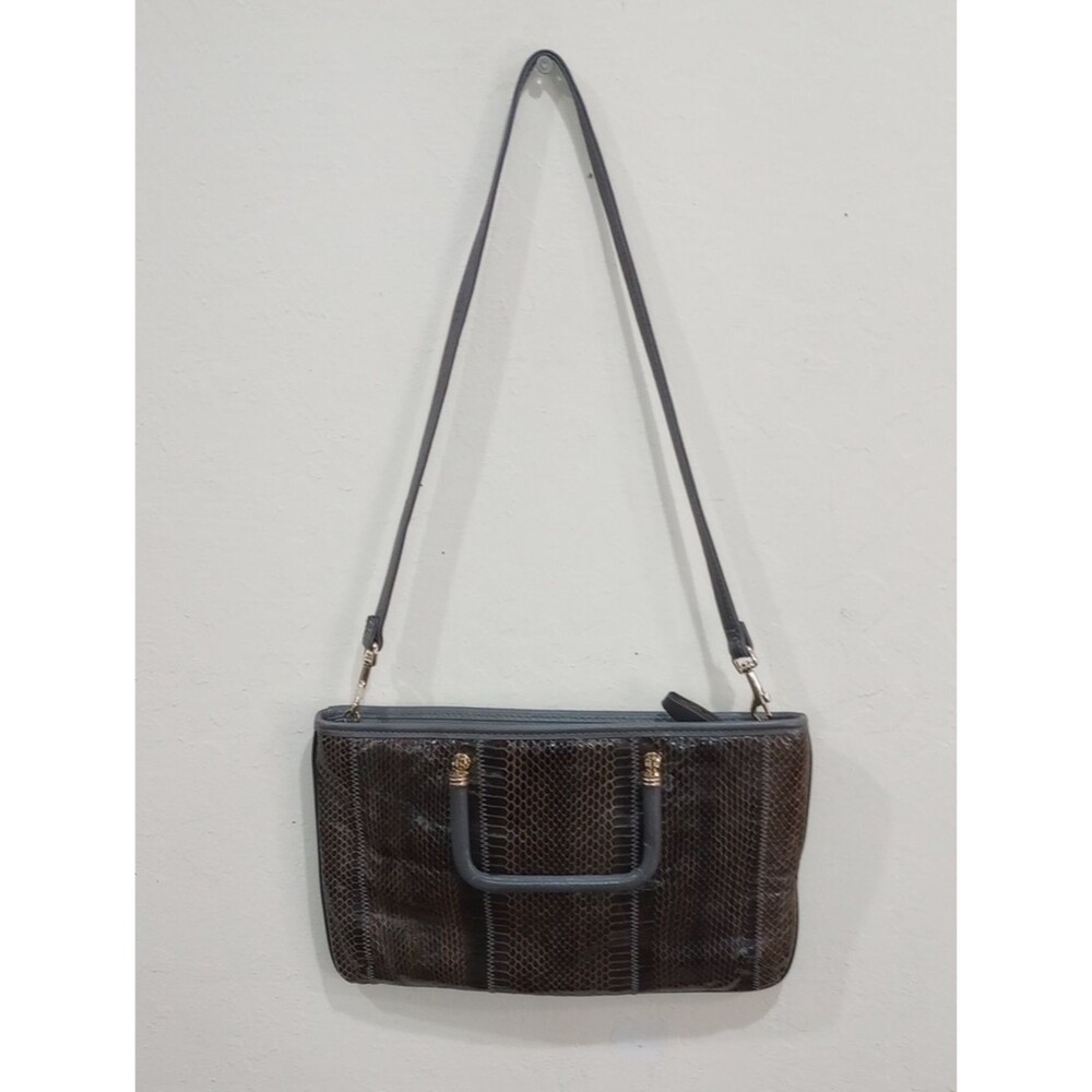 Margolm Italy Gray And Brown Snakeskin And Leather Handbag - Vintage 70s